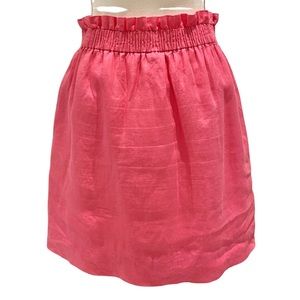J. Crew 100% Linen Paper Bag Skirt- Pink | Elastic Waist + Pockets! (8)